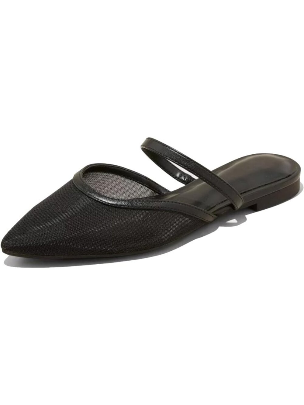 Women's Black Comfy Raffia Woven Strap Closed Pointed Toe Mule Flat Sandals